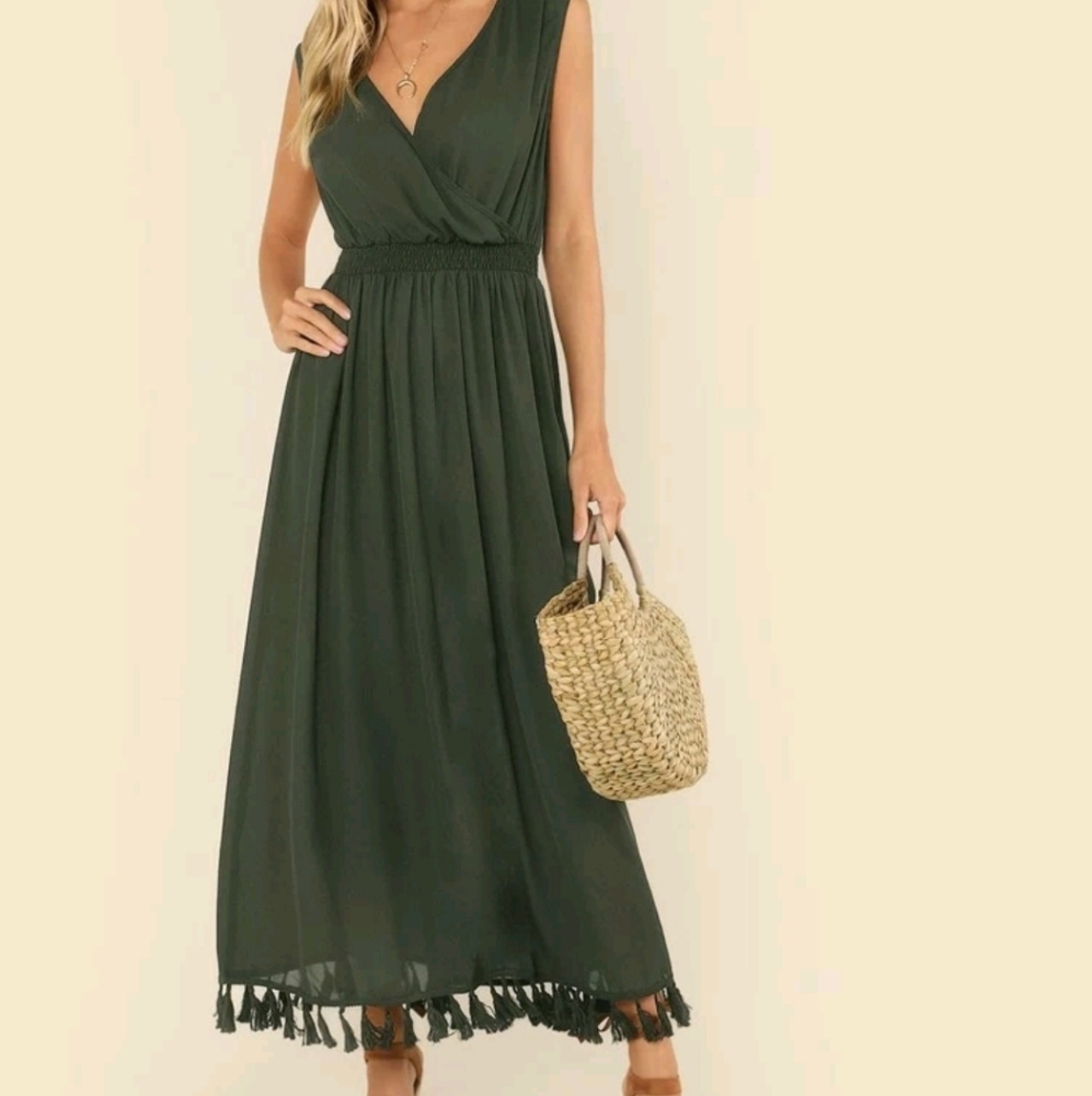 Green tassle dress